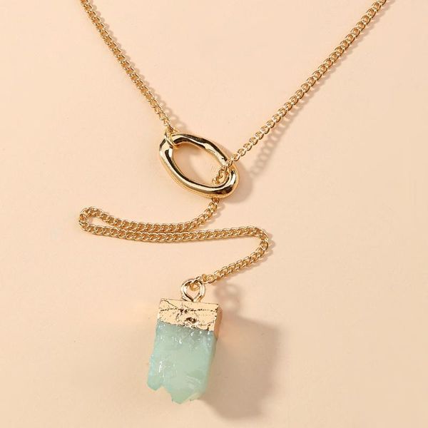 

chains selling multi-layer fashion neck irregular green imitation natural stone letter b pendant lady single chain necklace, Silver