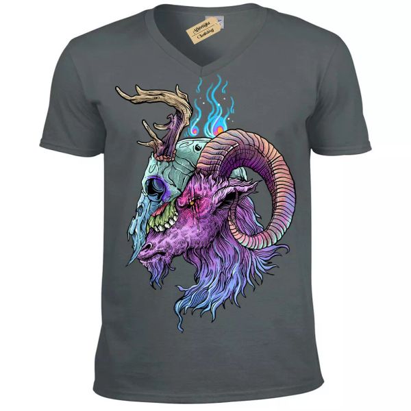 

ram calavera camiseta cuerno gÃ³tico metal demonio hombre cuello en v, White;black