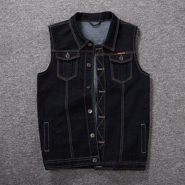 

men's denim vest fashion casual classic style slim fit jeans jacket coat male blue black gray 5xl 6xl 7xl 8xl vests, Black;white