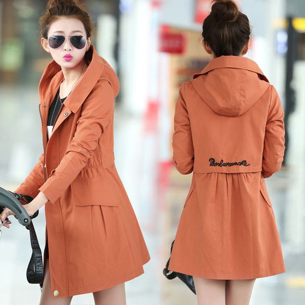 

Women's Jackets Jacket Spring Autumn Windbreaker Female Hooded Coats Casual Overcoat Long Coat Slim Outwear Plus Size 4XL E15 UQIN, Black;brown