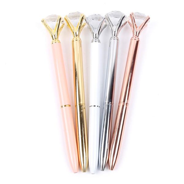 

ballpoint pens 6 colors available creative crystal diamond head metal roller ball fashion black ink pen 1.0mm school supplies, Blue;orange