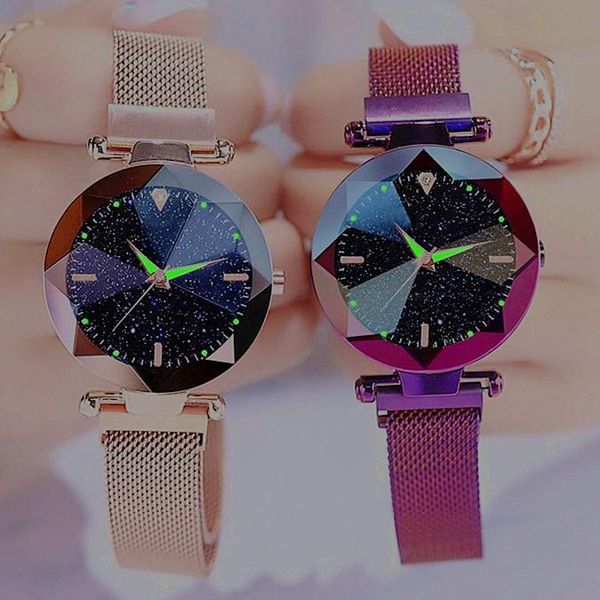 

wristwatches women magnet buckle starry sky luminous watch luxury ladies quartz gift clock relogio feminino zegarek damski, Slivery;brown