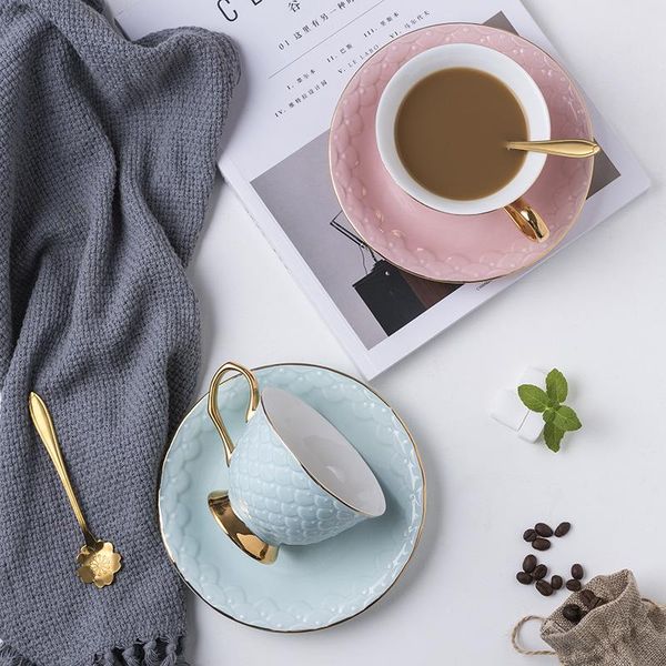 

mugs luxury gold handle coffee cup nordic creative simple fish scale ceramic and saucer set british home afternoon tea