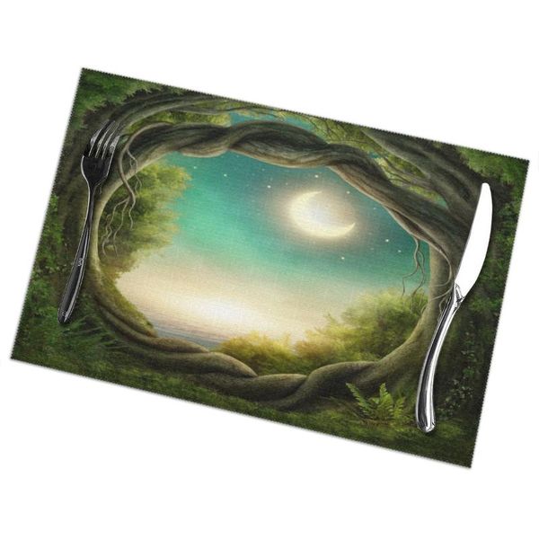 

mats & pads table drink placemats magic forest tree holes coffee mug cup coasters 6 pcs non-slip