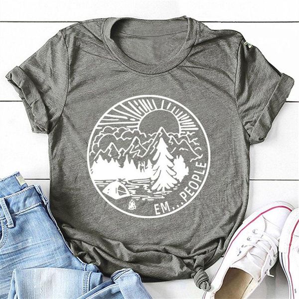 

women's t-shirt womens em... people mountains lake short sleeve aesthetic trendy slogan floral tee crew neck summer letters soft, White