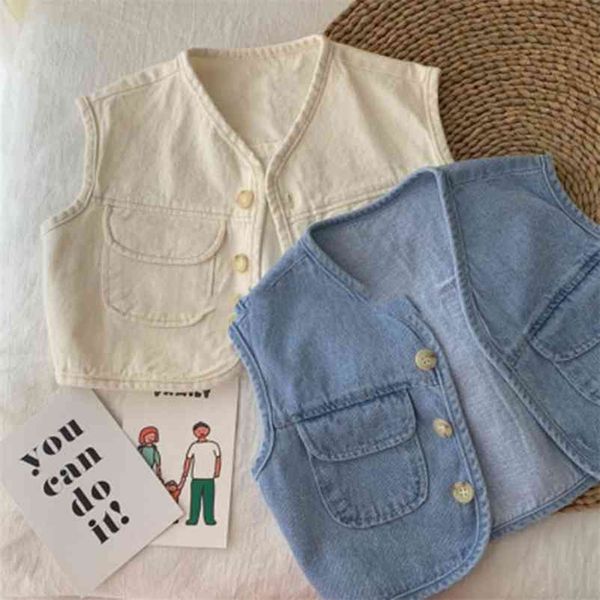 Baby Cowboy Colete Primavera Outono Coreano Crianças Roupas Miúdos Casaco Infantil sem mangas 210521