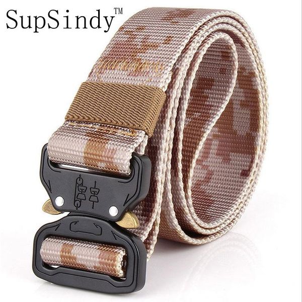

supsindy men's canvas belt metal insert buckle military nylon training army tactical belts for men camouflage male strap, Black;brown