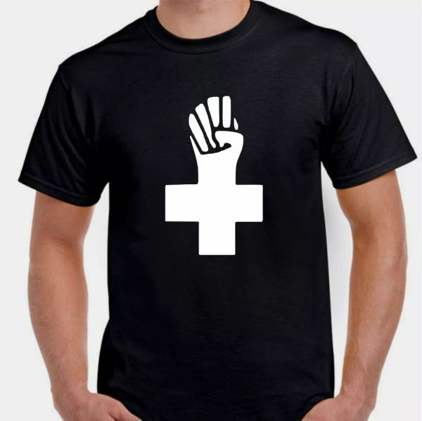 

anarchy black cross anarchist anti government t shirt, White;black