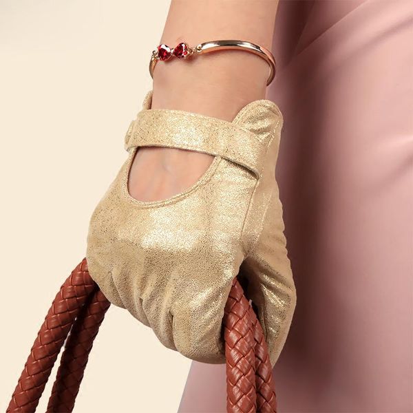 

fingerless gloves leather female pig autumn and winter color fashion halter plus velvet thick cute short bright, Blue;gray