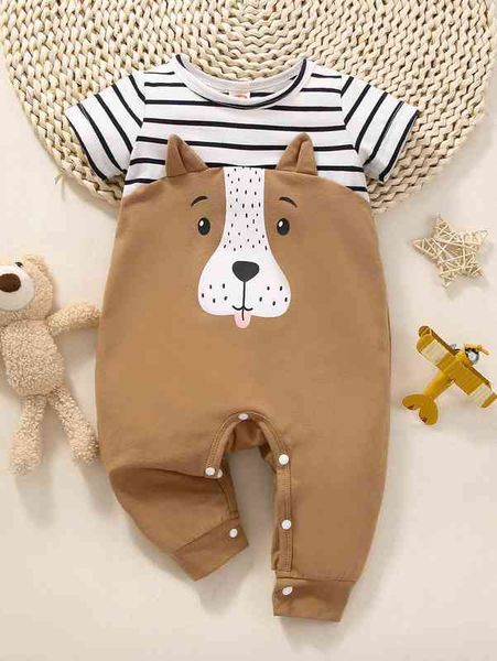 

baby striped & cartoon graphic 3d ear design jumpsuit she, Blue