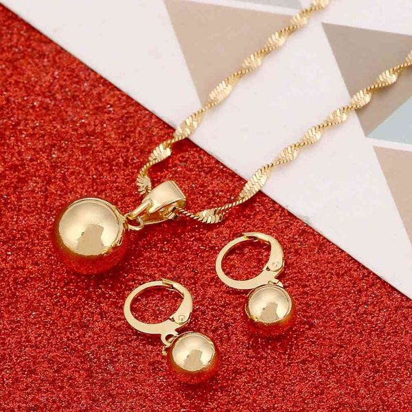 

gold color plain bead round chain necklace ball earrings pendant women jewelry set gift, Silver