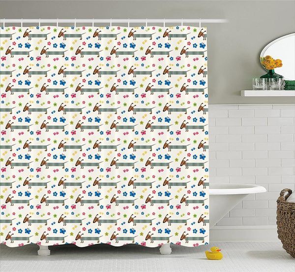 

shower curtains dog lover curtain wiener cartoon dachshund puppy with striped pajamas flowers and butterflies bath