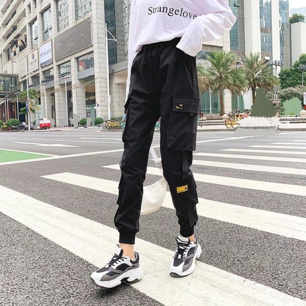 

women's pants & capris korean style women streetwear black cargo elastic waist sweatpants joggers sports summer autumn hip hop trousers, Black;white