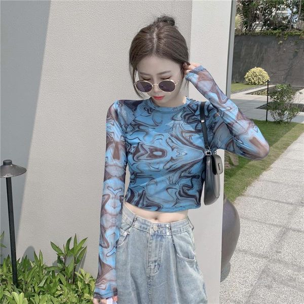 

vintage women tie dye long sleeve t shirts streetwear bottoming tees ladies slim casual tshirts women's t-shirt, White