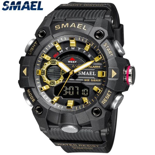 

wristwatches smael brand mens watches original sport quartz 50m waterproof fashion alarm date week digital wrist watch relogio masculino, Slivery;brown