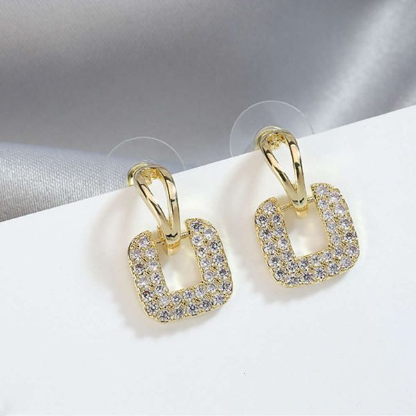 

s925 silver needle korean version simple temperament trend versatile full drill new square geometric earrings for women, Black