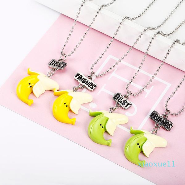 

friends necklace set of 2 bff necklaces cute banana pendant on bead chain necklace for kids jewelry, Silver