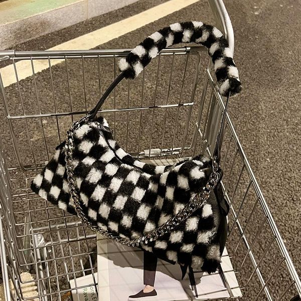 

evening bags europe and america soft plush small shoulder for women winter leopard zebra chain bag fluffy warm fur underarm