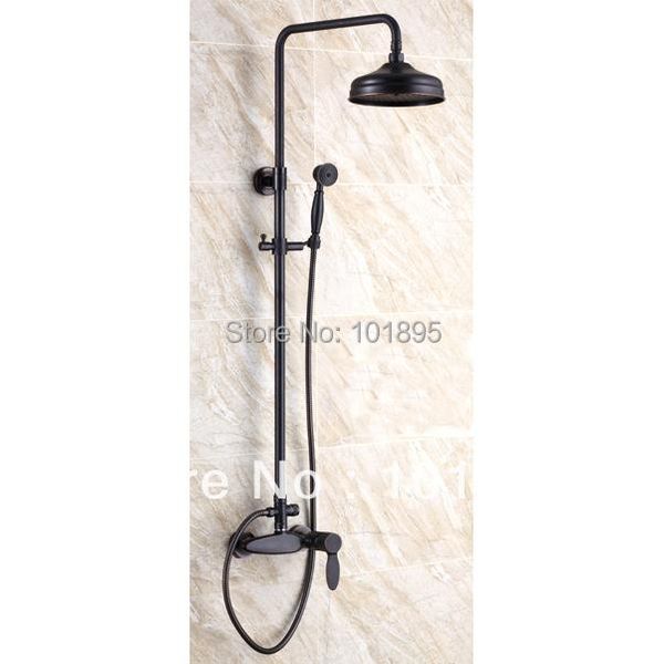 

- luxury wall mounted black color brass rainfall shower column bathroom sets