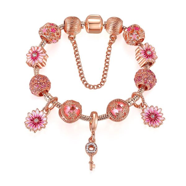 

fashion chrysanthemum flower pendant women's hand jewelry rose gold bracelet for gift giving, Black