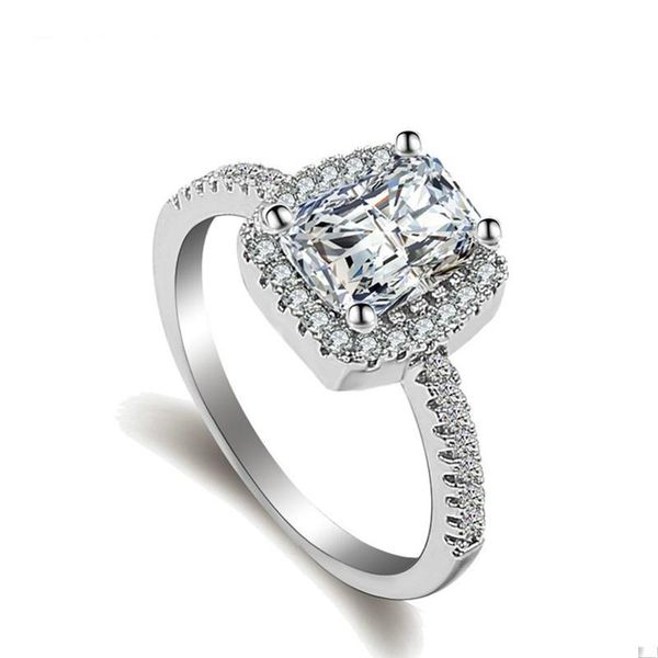 

cluster rings fashionable luxurious shiny ring with transparent square zircon lady party jewelry gift women's, Golden;silver