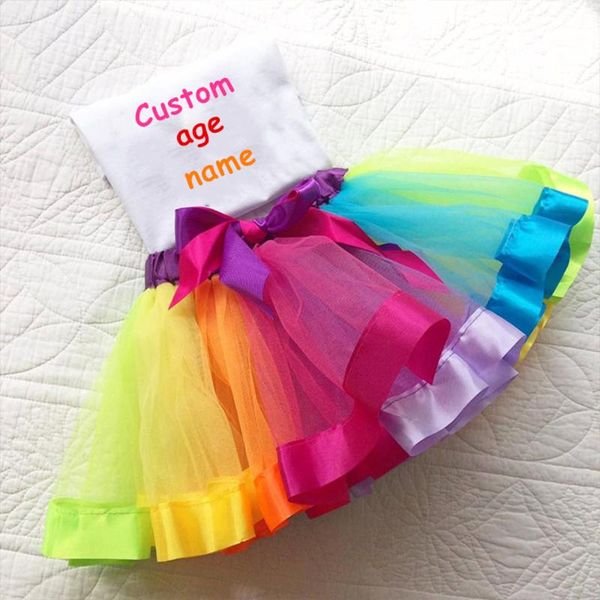 

clothing sets custom birthday outfit for girls baby shower personalized any text dress set rainbows children's tutu, White