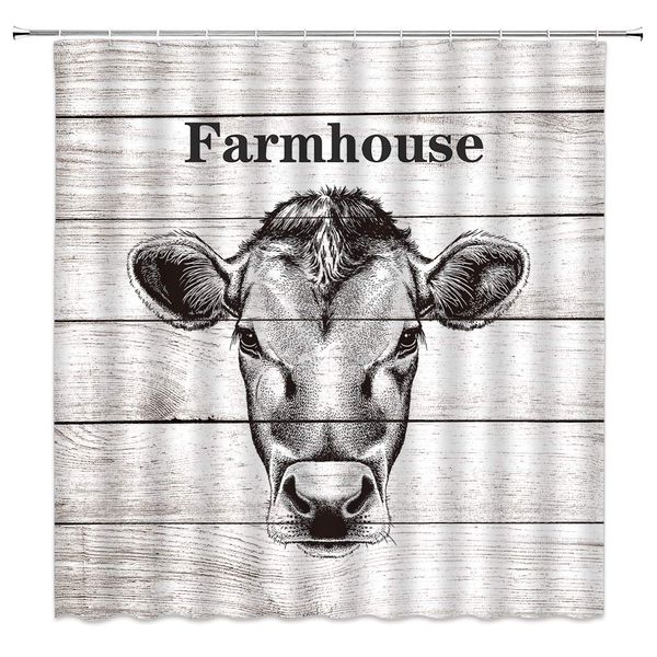 

farm shower curtain cool cattle cow head sketch portrait on rustic wooden decor country farmhouse retro art,fabric bathroom set