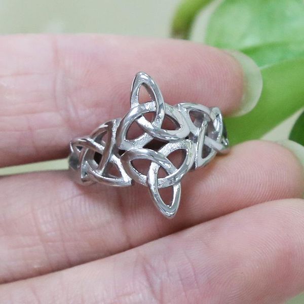 

triquetra celtics knot ring silver color stainless steel norse viking women and men irish jewelry anniversary gift cluster rings, Golden;silver