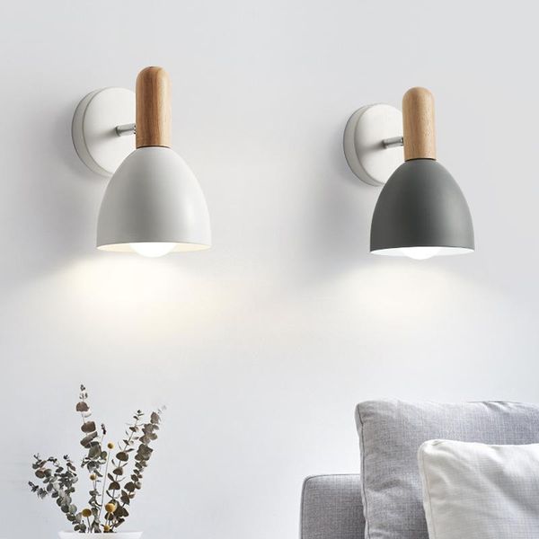 

wall lamp e27 led modern white simple sconce wooden and iron bedroom bedside light living room corridor aisle indoor lighting