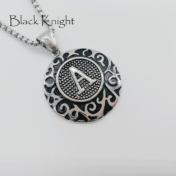 

pendant necklaces black knight vintage silver color letter a medal necklace embossed stainless steel men fashion blkn0582