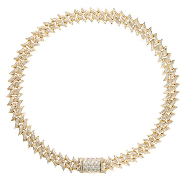 

hip hop 3 row cz stone paved bling iced out solid rivet spike thorns round cuban link chain necklaces for men rapper jewelry x0509, Black