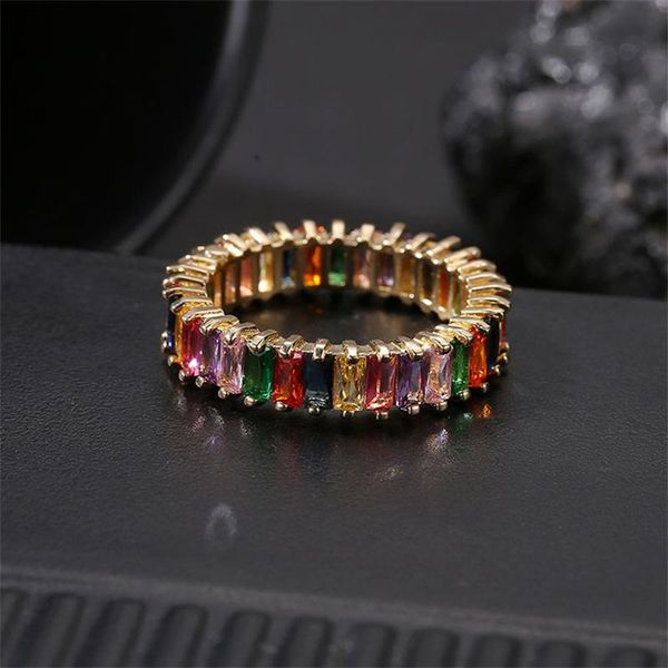 

wedding rings yjgs luxury charm cubic zirconia ring for women fashion rectangular multicolor crystal gold color rainbow jewelry, Slivery;golden