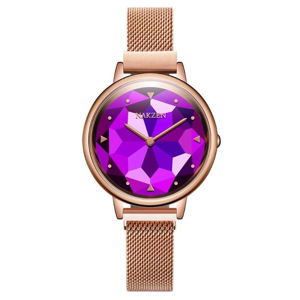 

wristwatches nakzen women's fashion crystal watches magnet buckle mesh belt luxury diamond rose gold quartz watch women dress clock rel, Slivery;brown