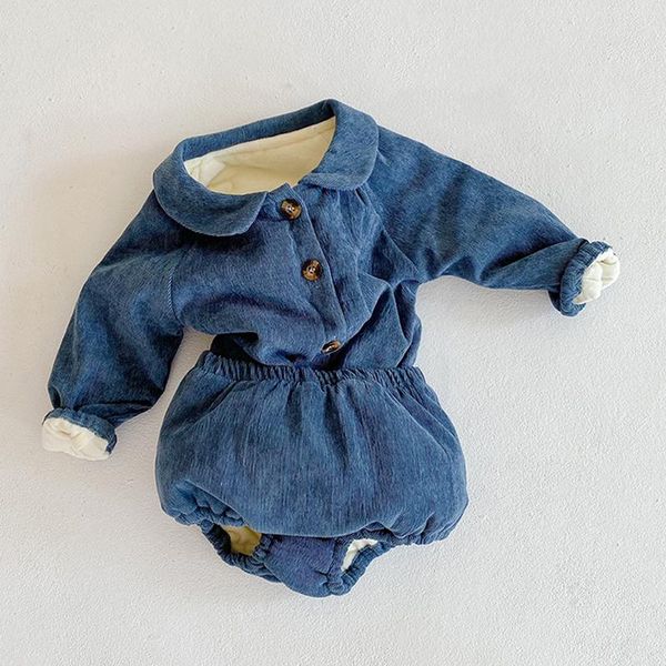 

clothing sets winter thicken warm baby girls boys clothes set cotton knitted cardigan coat and shorts born outfits, White