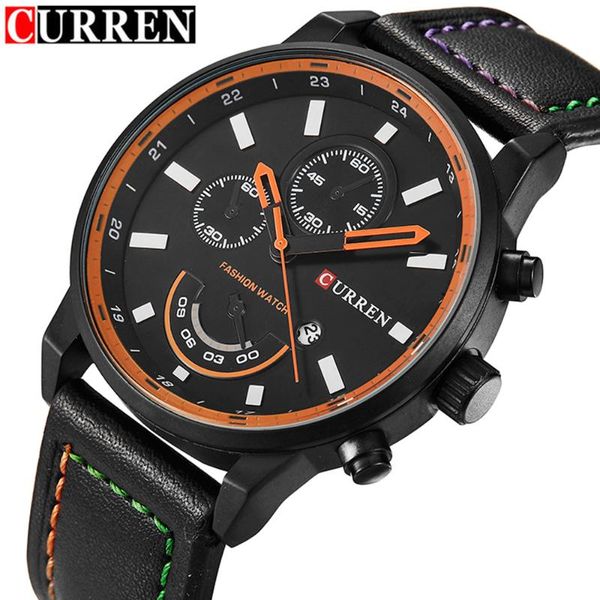 

wristwatches curren men sport quartz waches men's leather strap date clock male casual wrist watch relogio masculino hombre, Slivery;brown