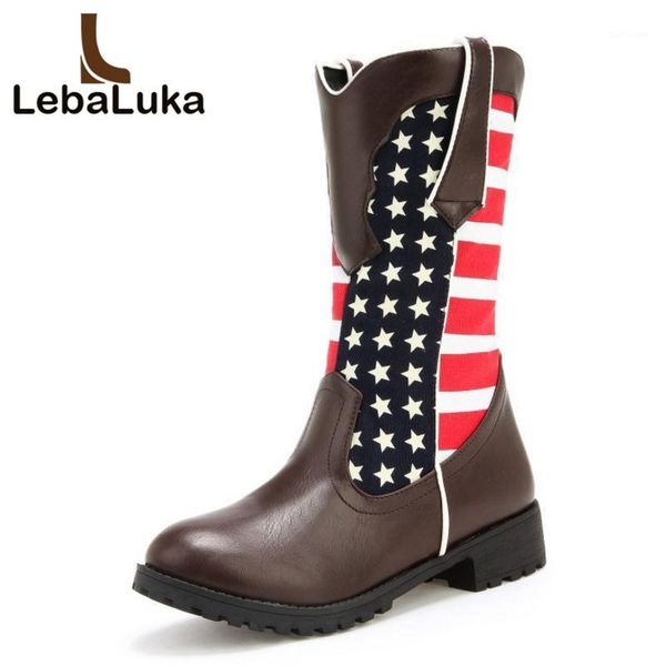 

boots tuyoki plus size 33-46 women flat fur winter shoes mid calf patchwork mixed color ladies zipper footwear1, Black