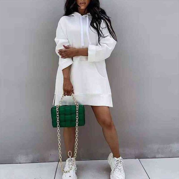 

autumn casual hooded sports fashion womens dresses drawcord split solid long sleeve pocket loose sweatshirt streetwear, Black;gray