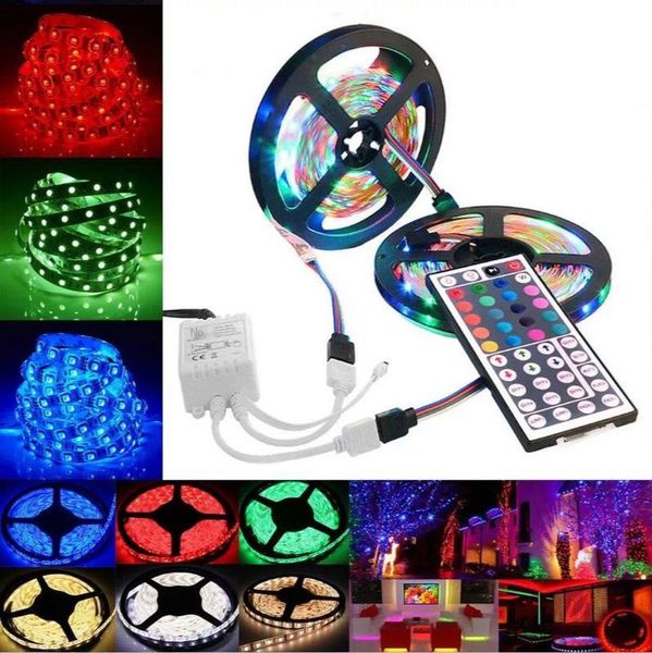 

strips led lights rgb smd 2835 flexible not waterproof tape diode backlight 5m 10m 15m dc 12v 44 key remote control+adapter