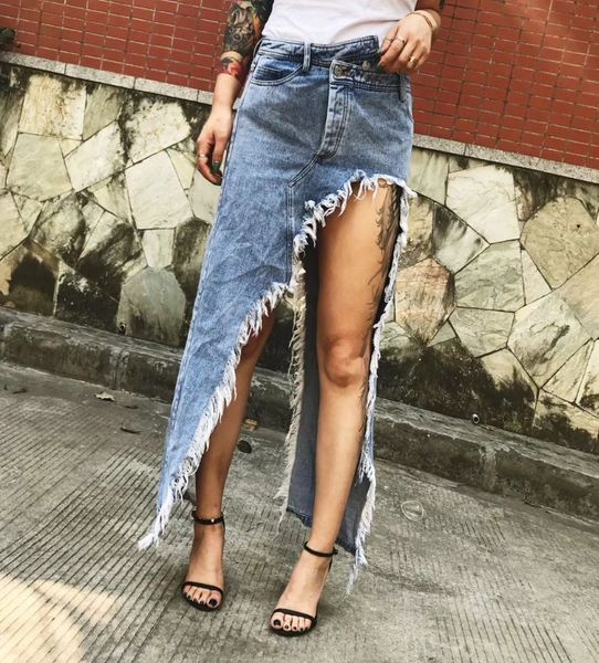 

skirts Msxu elegant fashions sexy irregular slit waist high skirt female jeans, Black