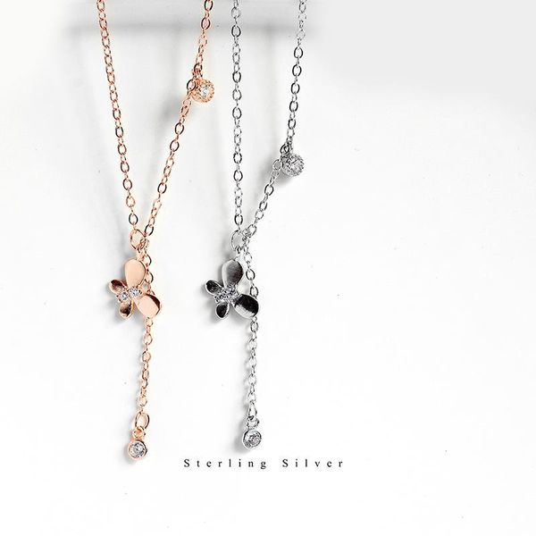 

chains necklace for women 925 sterling silver butterfly simple temperament women's tassel clavicle chain fashion student