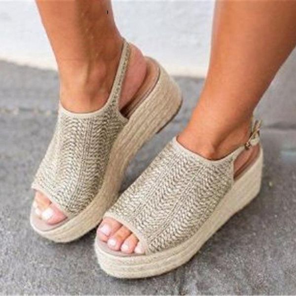 

sandals large size women wedges weaving high heels shoes open toe bohemia beach platform ladies, Black