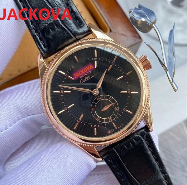 Oro rosa Gentalmen Orologi da uomo in vera pelle Subdials Lavoro Movimento al quarzo Orologio in pelle nera marrone Orologio analogico con data automatica Orologi da polso all'ingrosso e al dettaglio