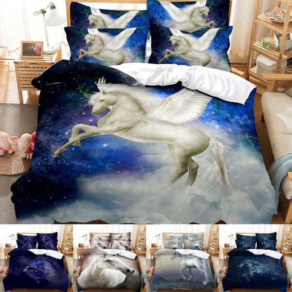 

bedding sets cartoon horse duvet cover+ pillowcase 2/3pcs 2021 hd digital print bed set children home decor us/au/eu size