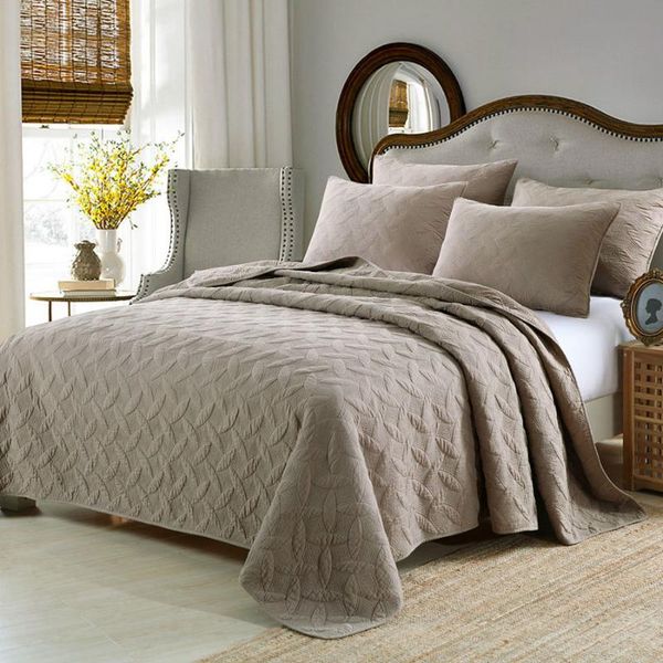 

comforters & sets solid embroidered bedspread quilt set 3pcs quilted bedding cotton quilts bed covers pillowcase blanket king queen size cov