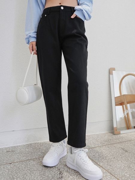

dazy solid straight leg cropped pants r66s#, Black;white
