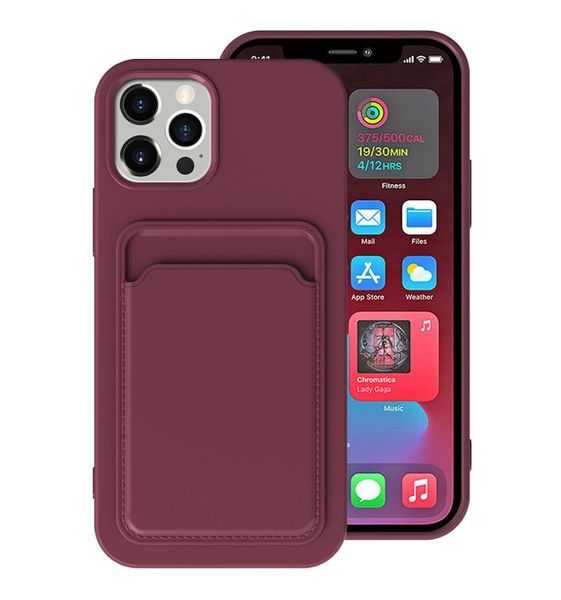 Silicone líquido com suporte de bolso de cartão Capas de telefone celular TPU à prova de choque para iphone 13 12 11 pro máximo xr xs x 8 7 6 mais