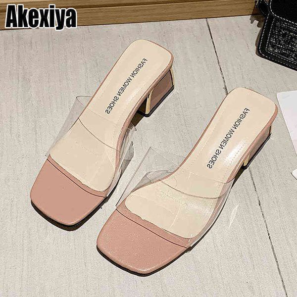 

slippers pvc jelly open toed high heels women transparent sandals square zapatos bc3730 220304, Black