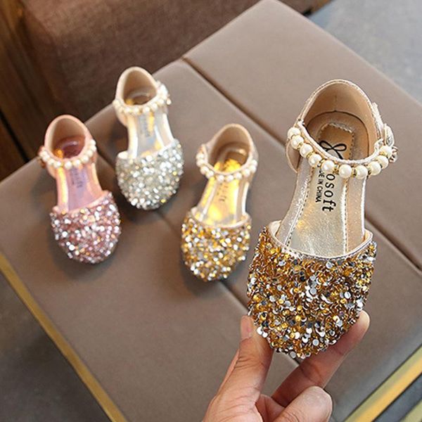

flat shoes 2021 spring children' girls princess sequins baby dance pearl half sandals student performance, Black;grey