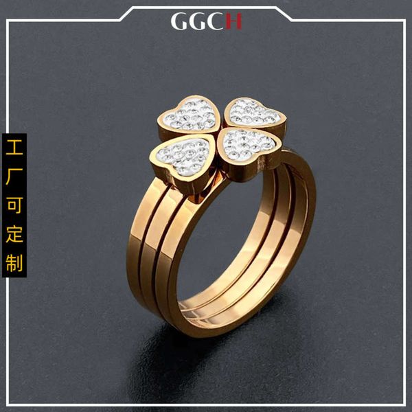 

tiktok pieces of four leaf clover, one ring, three rings, stainless steel jewelry., Black