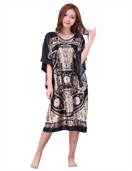 

black plus size faux womens sleepwears silk robe fashion style summer bath gown bathrobe nightgown sleepwear mujer pijama zh12e, Black;red